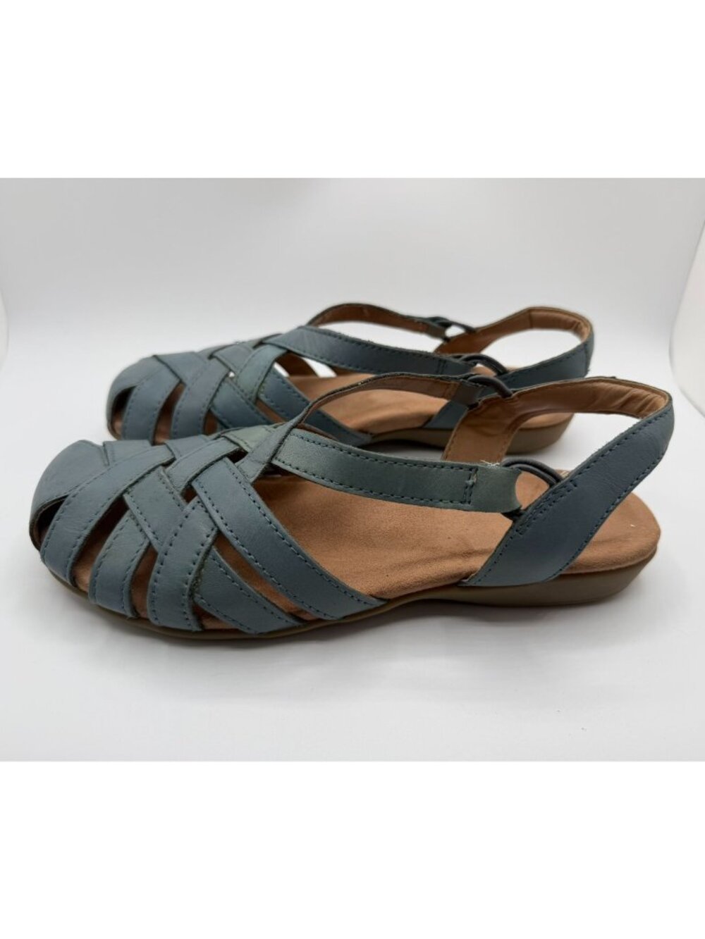 Earth Berri Woven Flat Slingback Womens Size 8.5W Moroccan Blue Leather Sandals